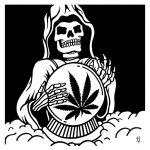 death holding marijuana leaf